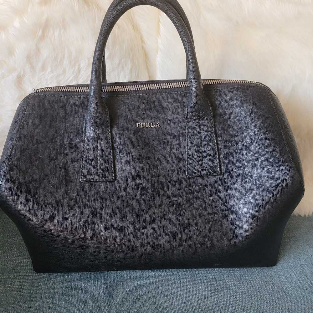 Furla Saffiano black leather satchel purse bag ha… - image 4