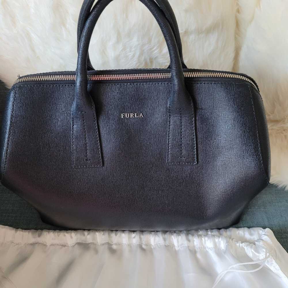Furla Saffiano black leather satchel purse bag ha… - image 9