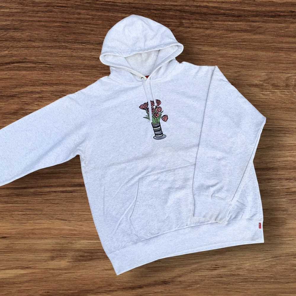 Supreme FW18 Supreme Flowers Grey Hoodie Embroide… - image 2