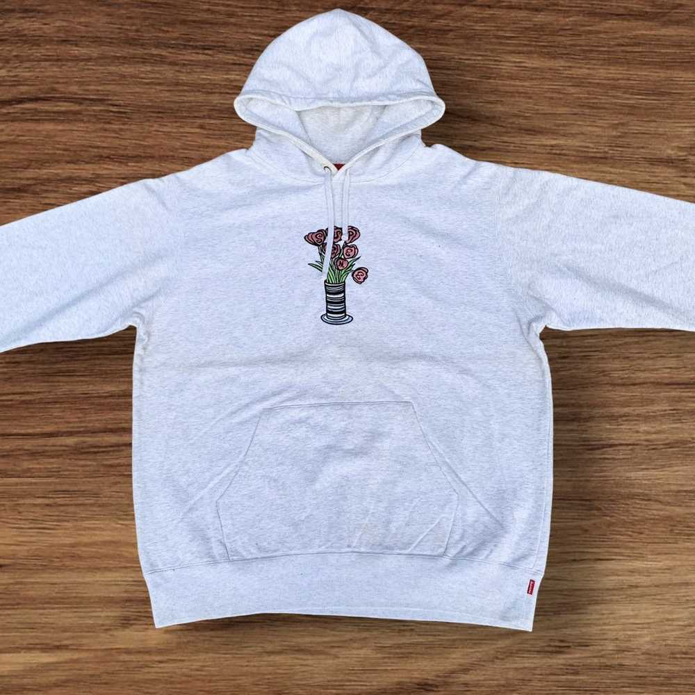 Supreme FW18 Supreme Flowers Grey Hoodie Embroide… - image 4