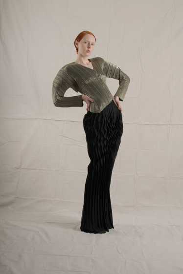 1985 Issey Miyake Black Woven Silk Pleated Skirt