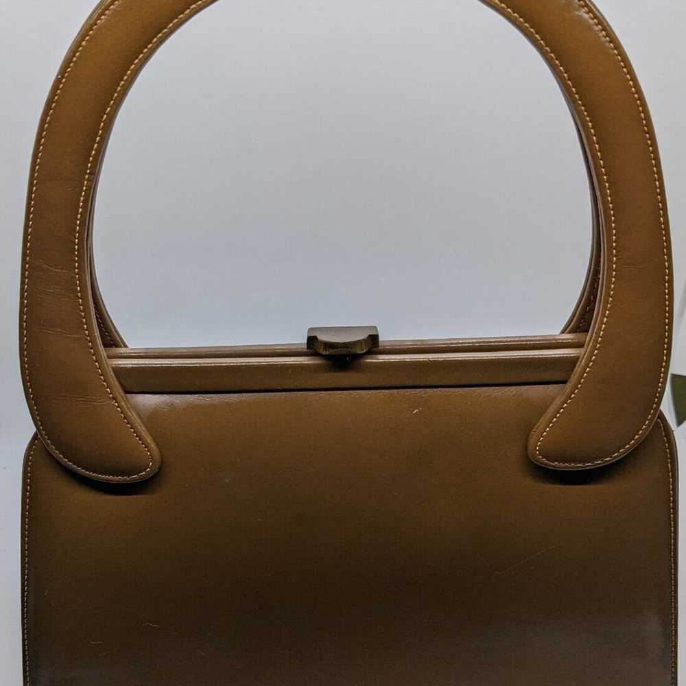 UNIQUE SHAPE 50s Vintage Brown Leather lined Hand… - image 1