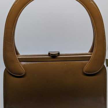 UNIQUE SHAPE 50s Vintage Brown Leather lined Hand… - image 1