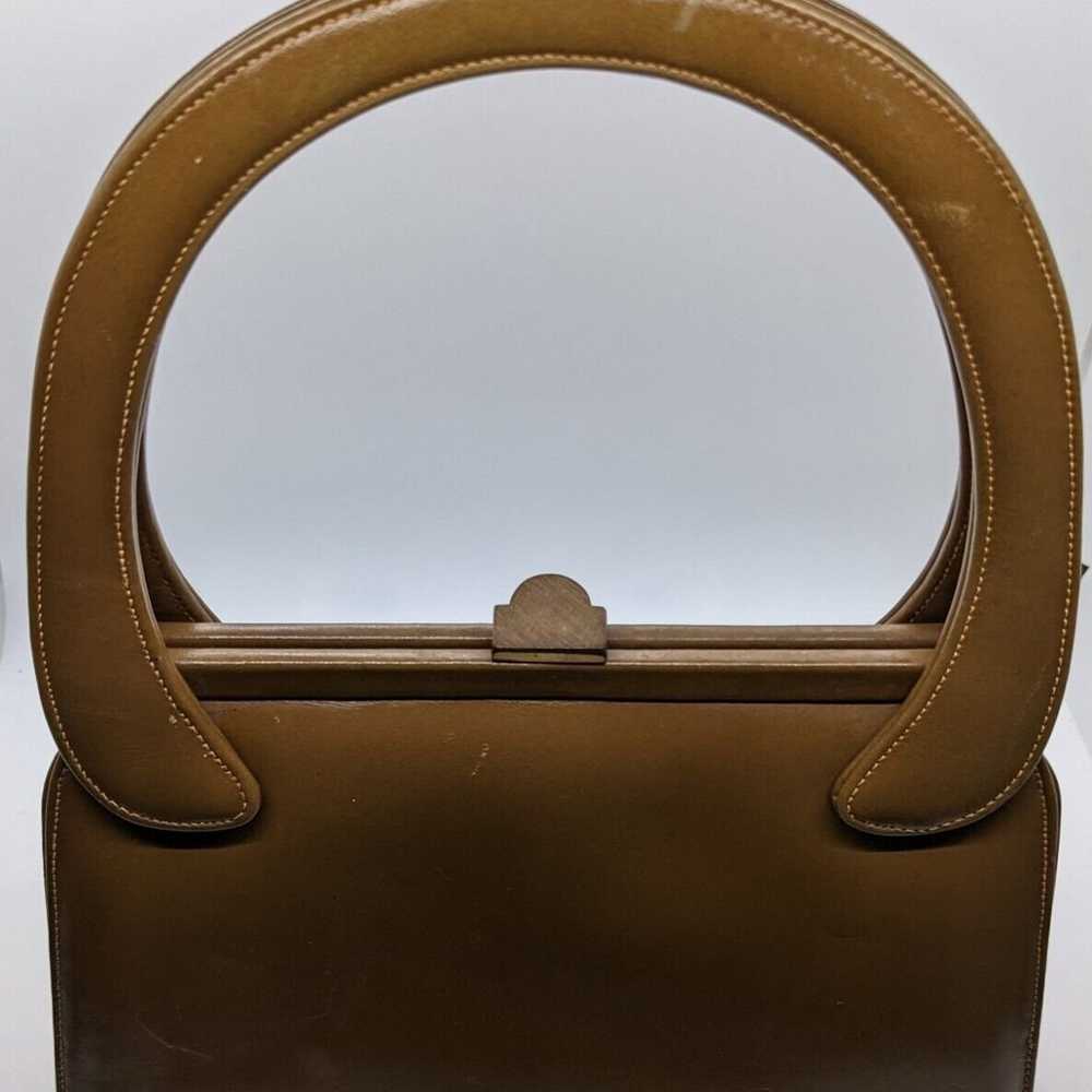 UNIQUE SHAPE 50s Vintage Brown Leather lined Hand… - image 2