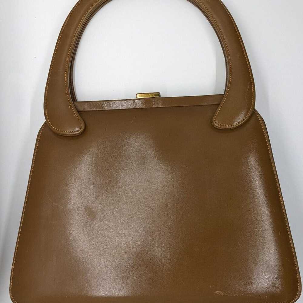 UNIQUE SHAPE 50s Vintage Brown Leather lined Hand… - image 3