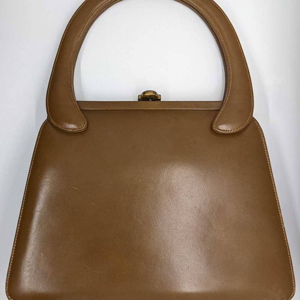 UNIQUE SHAPE 50s Vintage Brown Leather lined Hand… - image 4