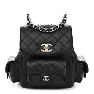 CHANEL Shiny Caviar Quilted Backpack Black