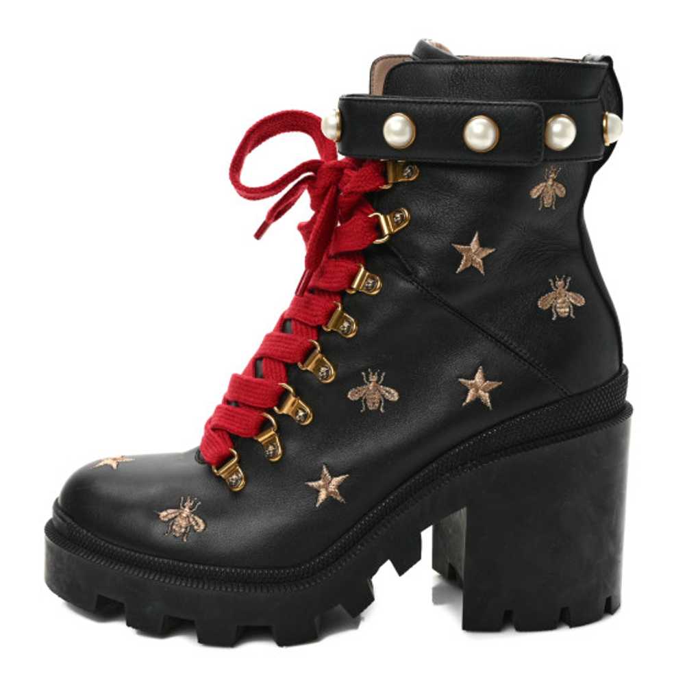 GUCCI Calfskin Embroidered Lace Up Combat Ankle B… - image 1