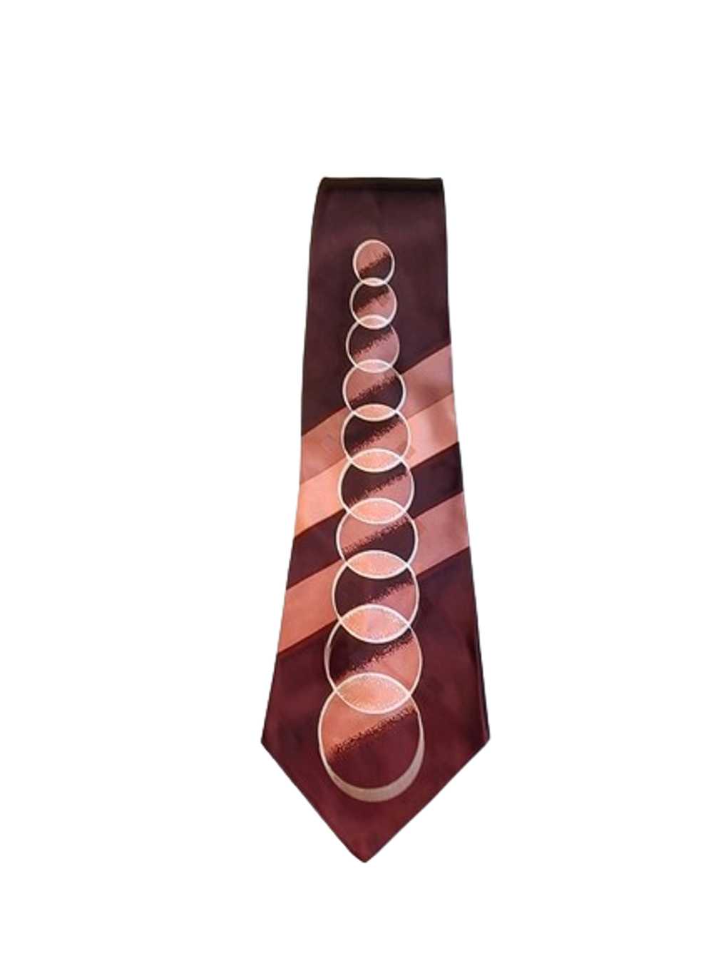 Vintage 1950s Wide Rayon Necktie In Brown With Co… - image 1
