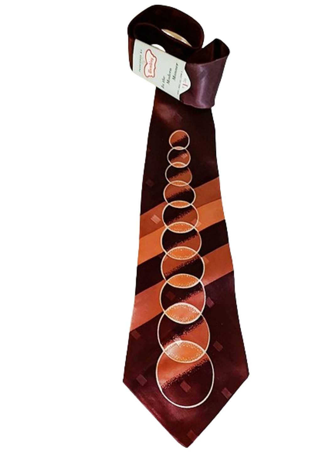 Vintage 1950s Wide Rayon Necktie In Brown With Co… - image 2