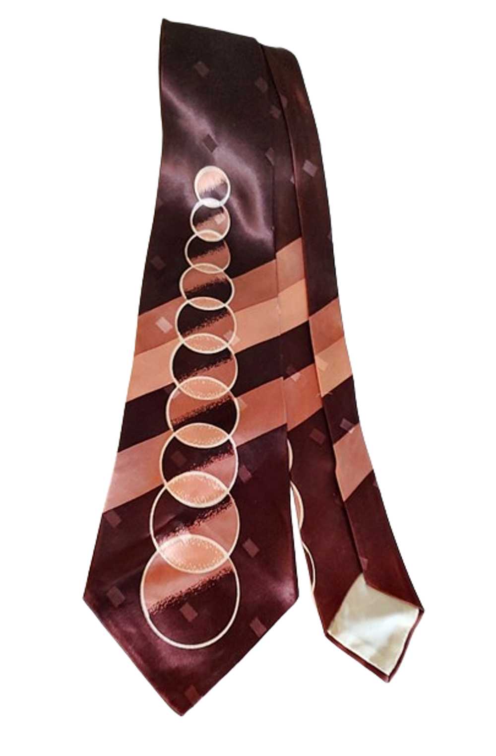 Vintage 1950s Wide Rayon Necktie In Brown With Co… - image 3