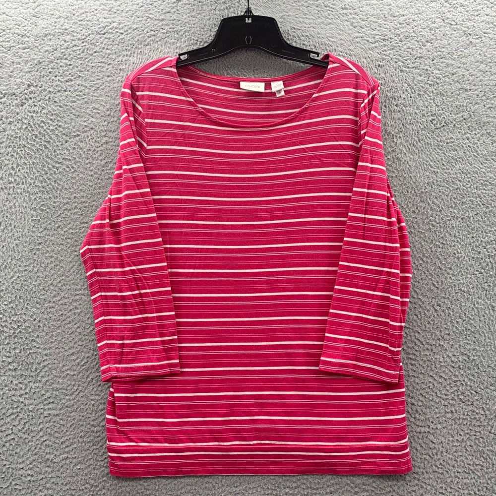 Vintage CHICOS Blouse Womens Size 2 Large Striped… - image 1