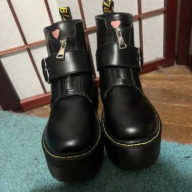 Black platform Boots with Heart Buckle size 8.5
