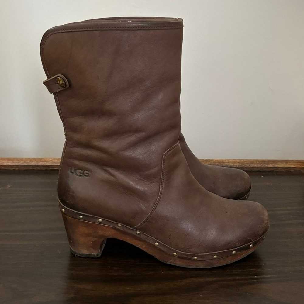 UGGS Brown Leather Lynnea Fold Over Shearling Boo… - image 2