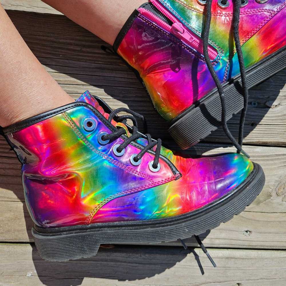 Steve Madden Rainbow Hologram Boots Size 7 - image 2