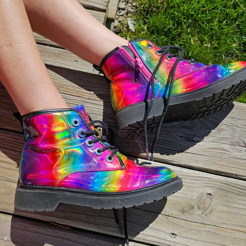 Steve Madden Rainbow Hologram Boots Size 7 - image 7