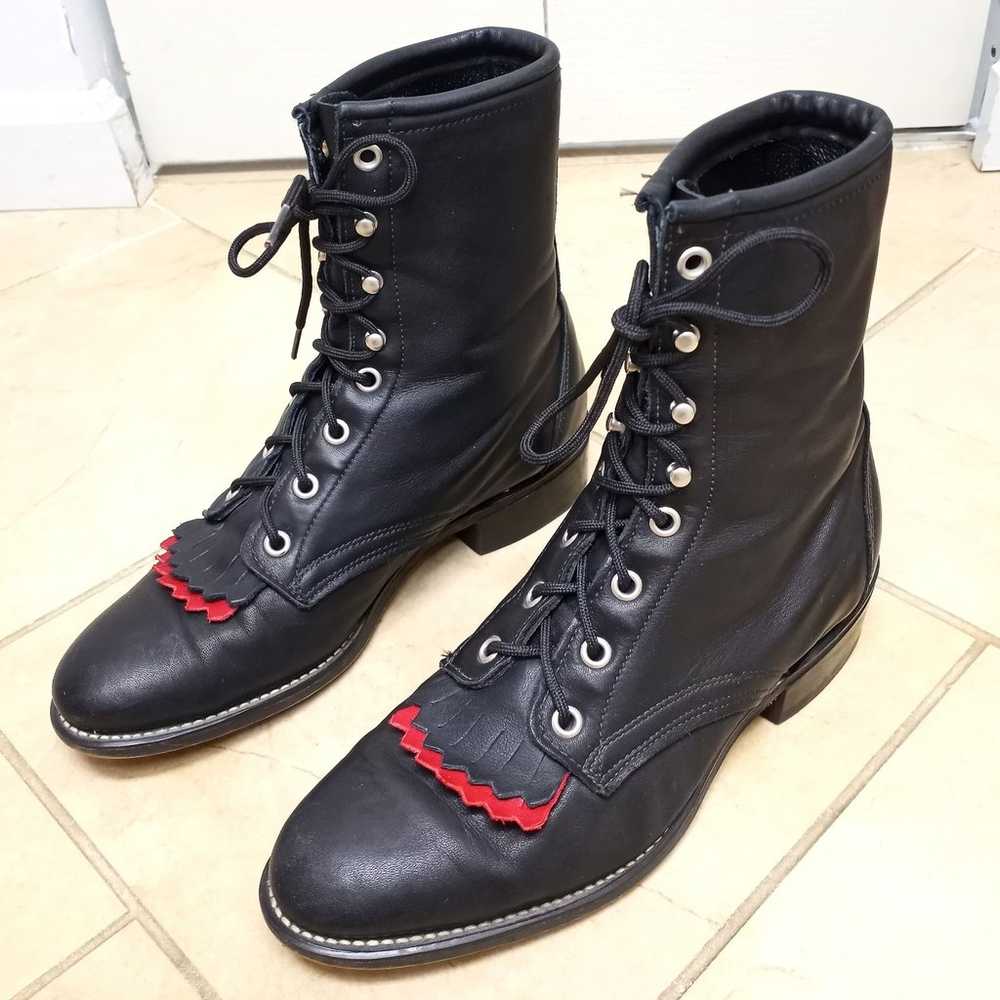 Laredo Lace Up Leather Kiltie Boots (8.5) Black &… - image 1
