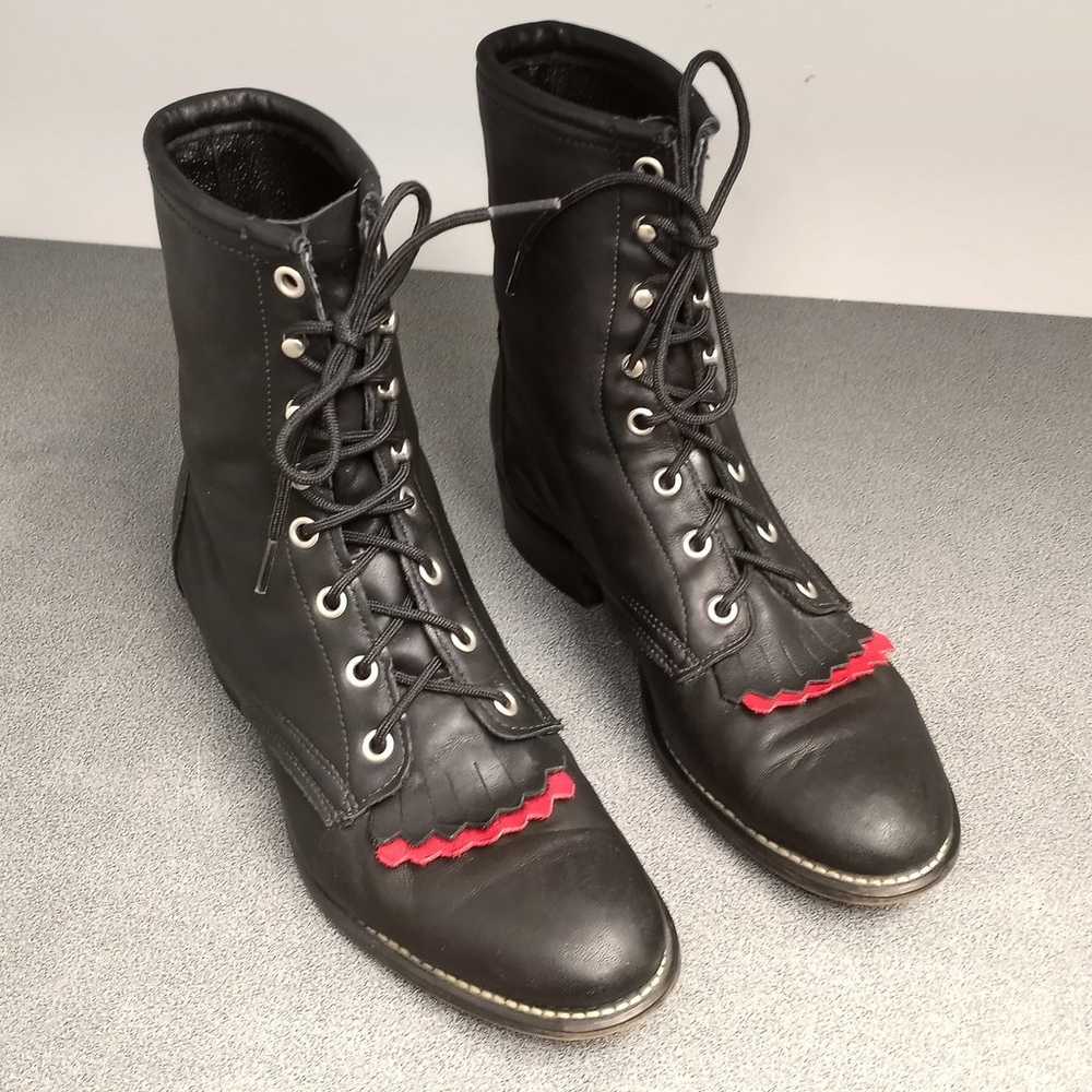 Laredo Lace Up Leather Kiltie Boots (8.5) Black &… - image 2
