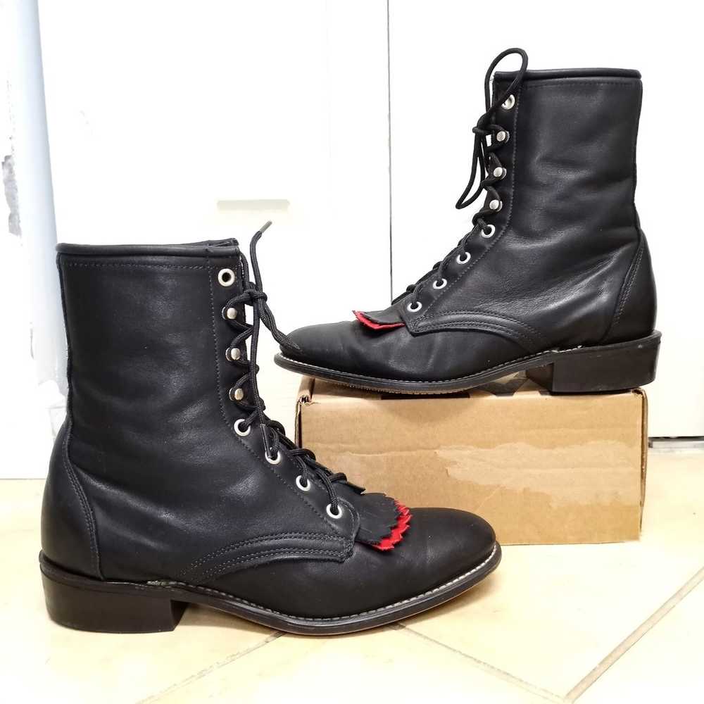 Laredo Lace Up Leather Kiltie Boots (8.5) Black &… - image 3