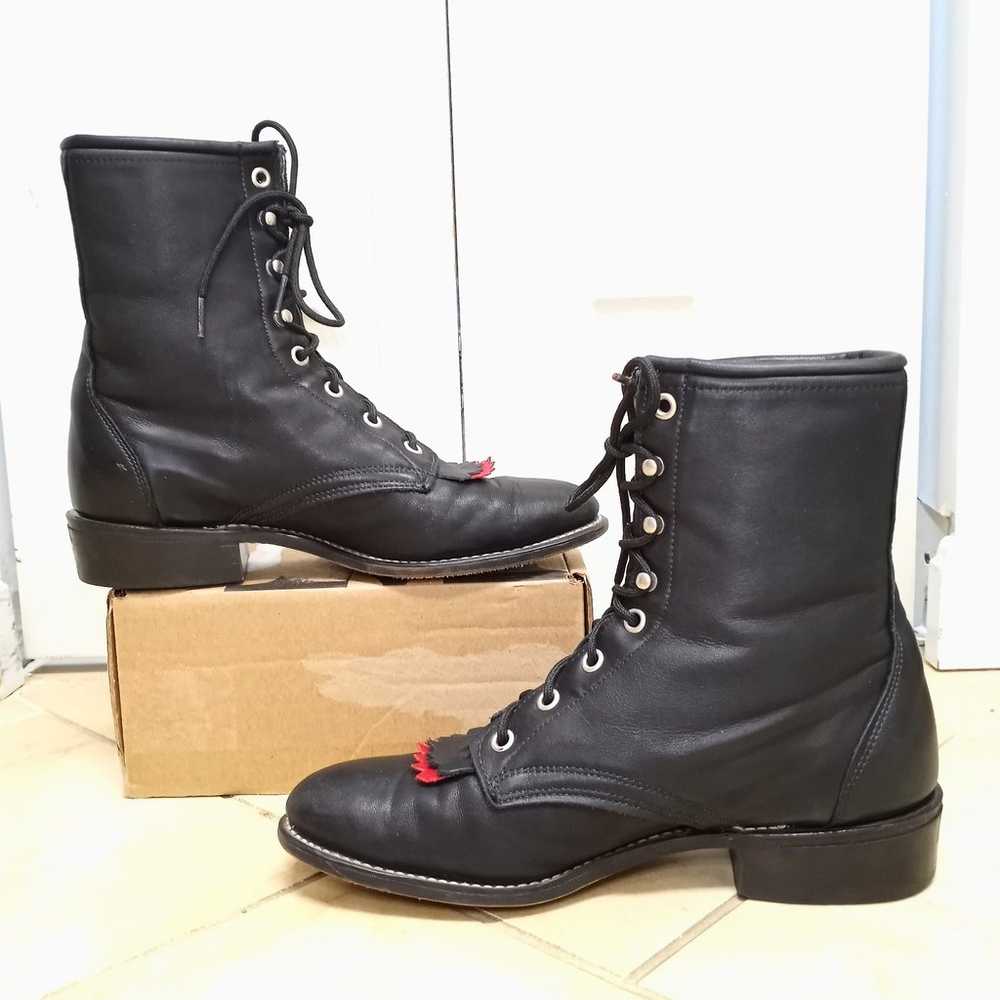 Laredo Lace Up Leather Kiltie Boots (8.5) Black &… - image 4