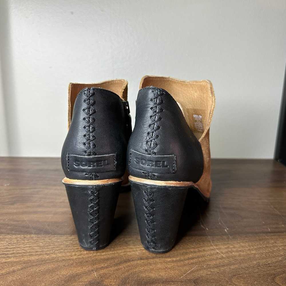 SOREL Nadia Brown & Black Leather Peep Toe Heeled… - image 4