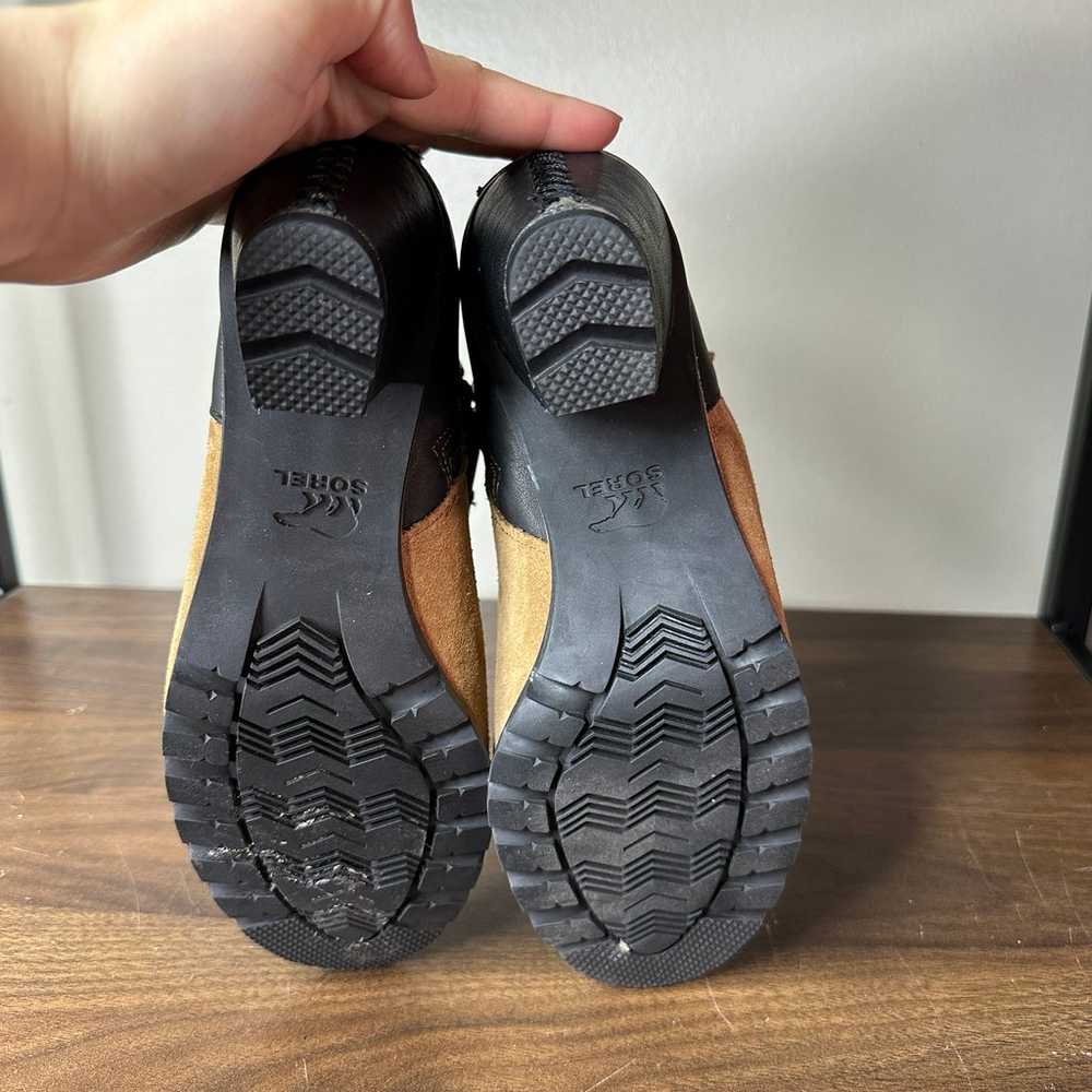 SOREL Nadia Brown & Black Leather Peep Toe Heeled… - image 6