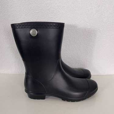 UGG Black Rubber Mid Calf Pull On Rain Boots
