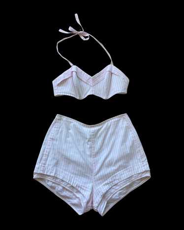 1950s Candy Striped 2-Piece Halter Swim/Play Suit - image 1