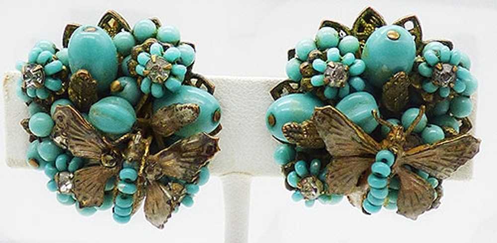 Eugene Turquoise Bead Butterfly Earrings - image 2