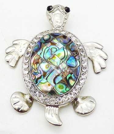 Silver Abalone Inlay Oversized Turtle Pendant