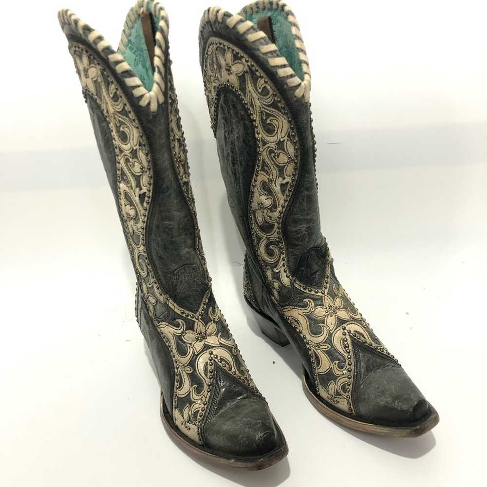 Corral Womens Overlay Woven Crystals & Studs Boot… - image 3