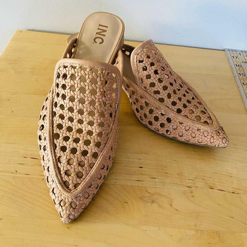 INC "Jalissap" toffee beige woven pointed mules (… - image 1