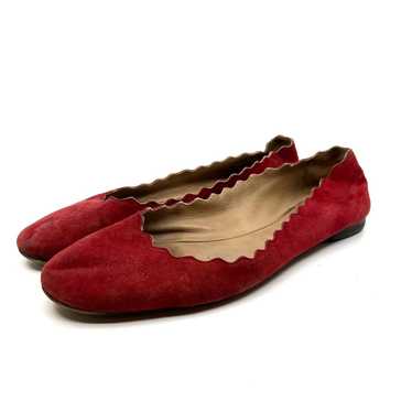 CHLOÉ Red Suede Scalloped Accent Ballet Flats Wom… - image 1
