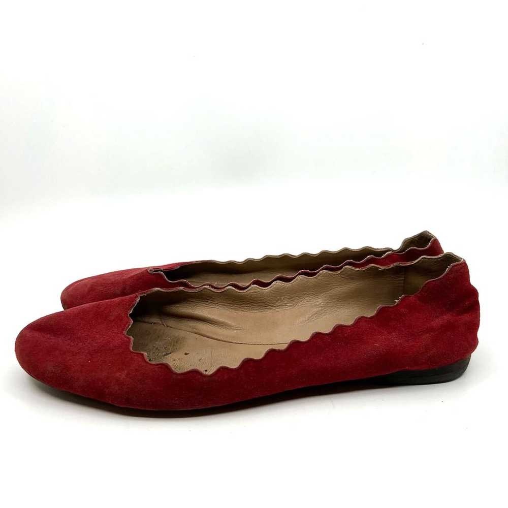 CHLOÉ Red Suede Scalloped Accent Ballet Flats Wom… - image 2