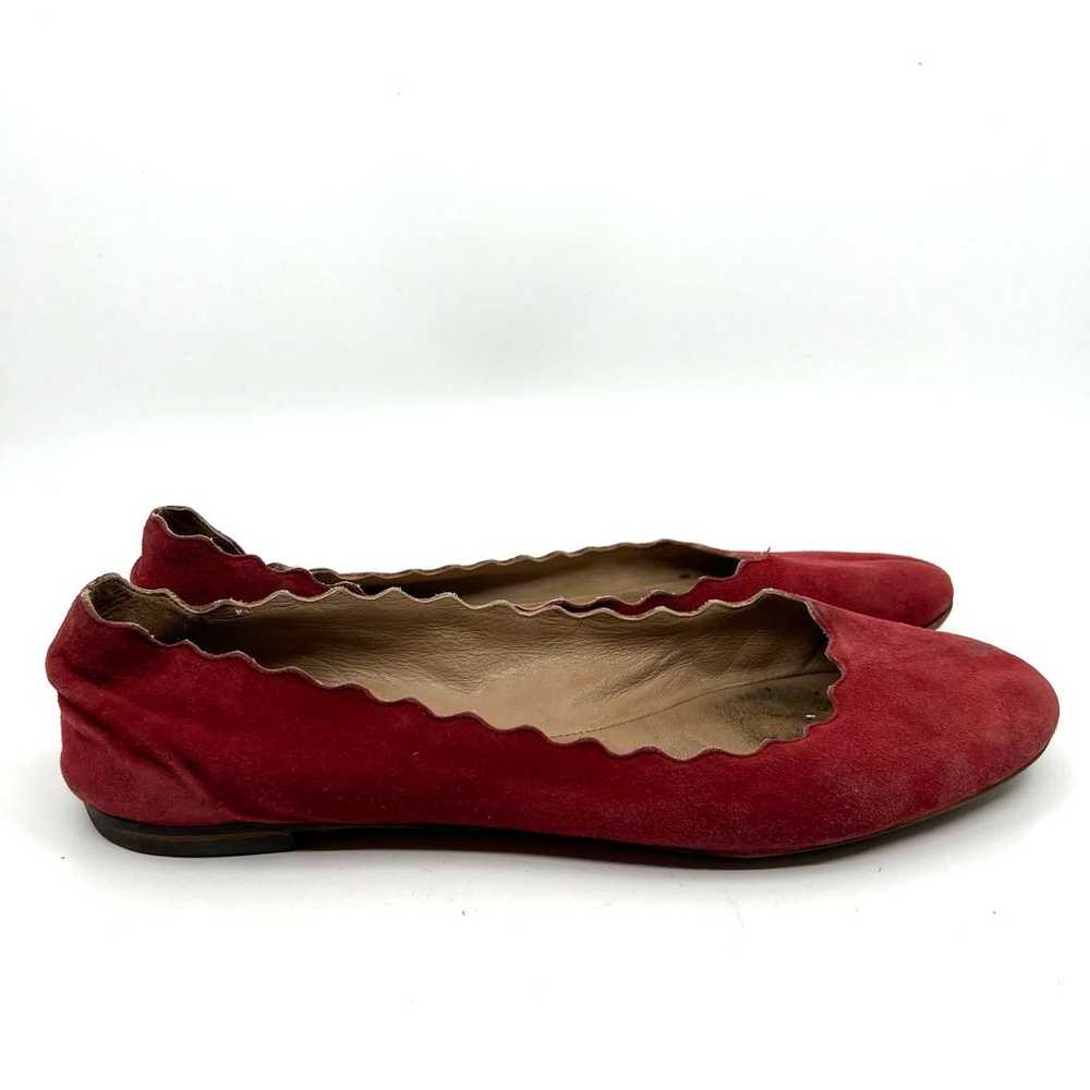 CHLOÉ Red Suede Scalloped Accent Ballet Flats Wom… - image 3