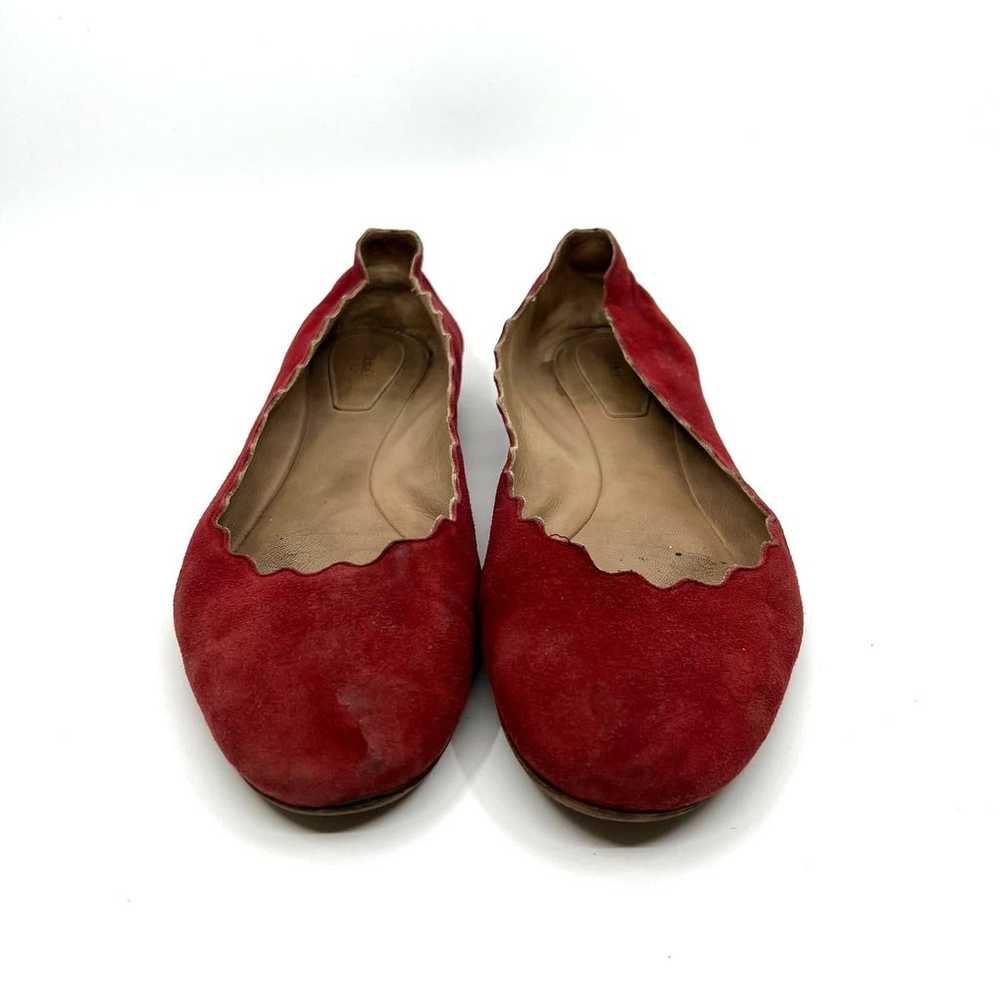 CHLOÉ Red Suede Scalloped Accent Ballet Flats Wom… - image 4