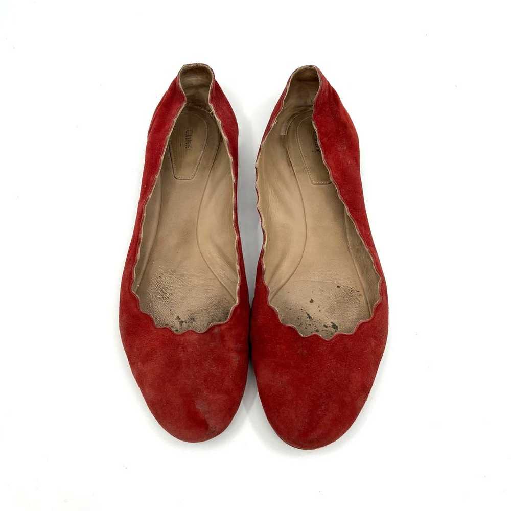 CHLOÉ Red Suede Scalloped Accent Ballet Flats Wom… - image 5