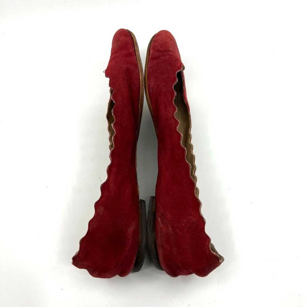 CHLOÉ Red Suede Scalloped Accent Ballet Flats Wom… - image 7