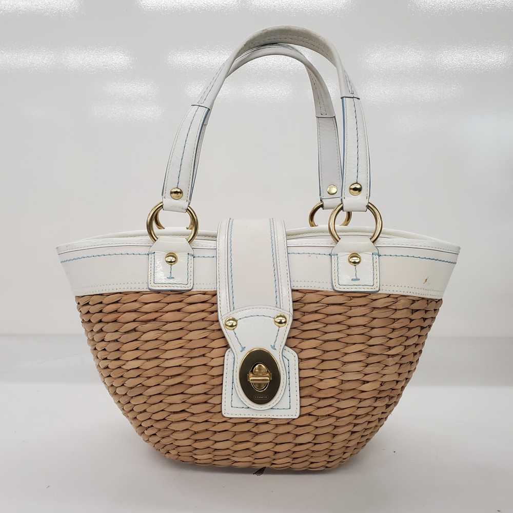 Coach Legacy Natural Straw Weave White Leather Tr… - image 1