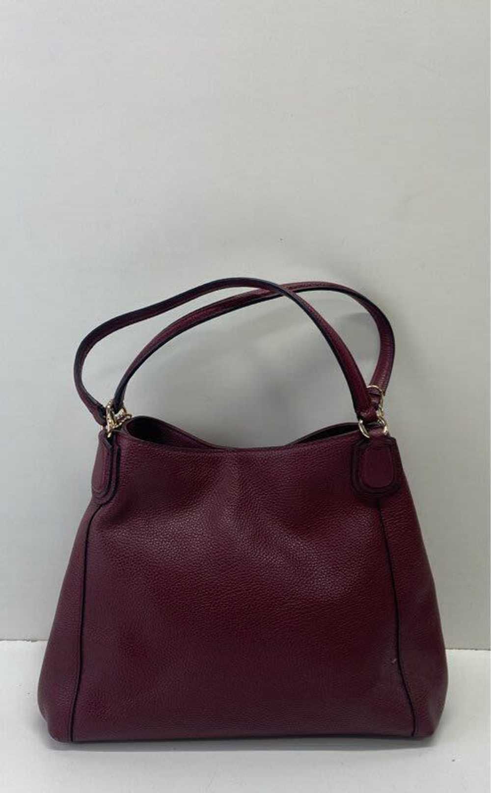 COACH Edie Burgundy Pebbled Leather Satchel Bag - image 2
