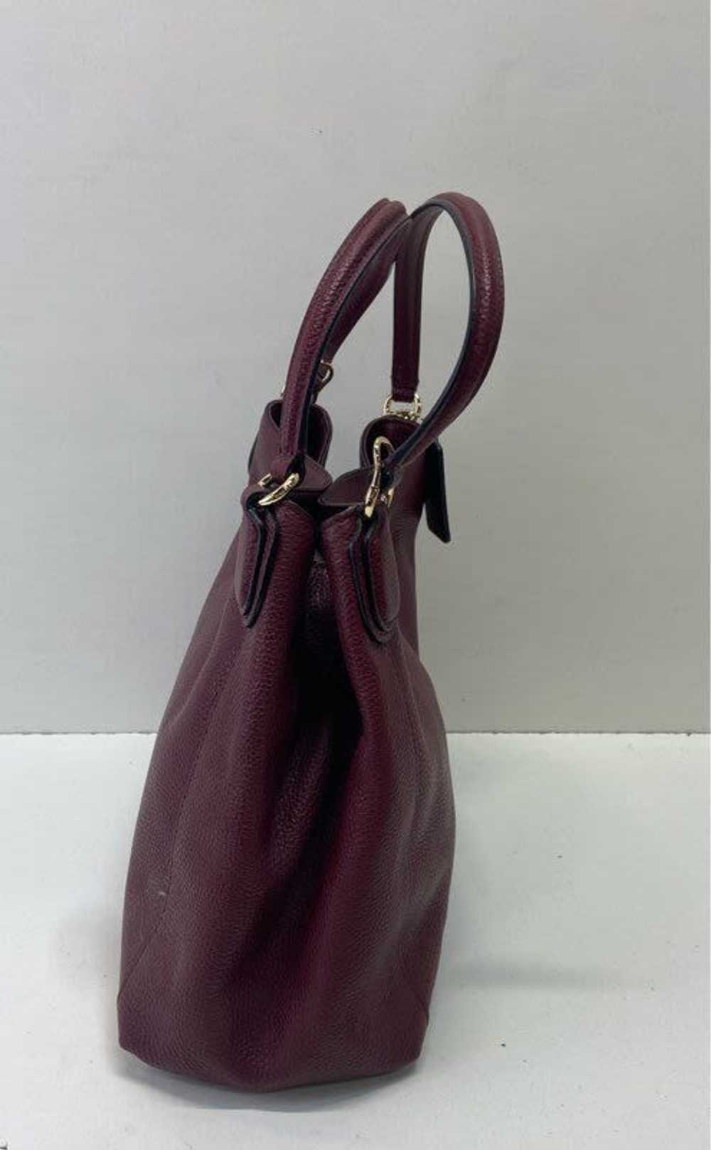 COACH Edie Burgundy Pebbled Leather Satchel Bag - image 4
