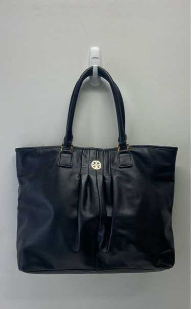 Tory Burch Black Leather Pleated Tote Bag