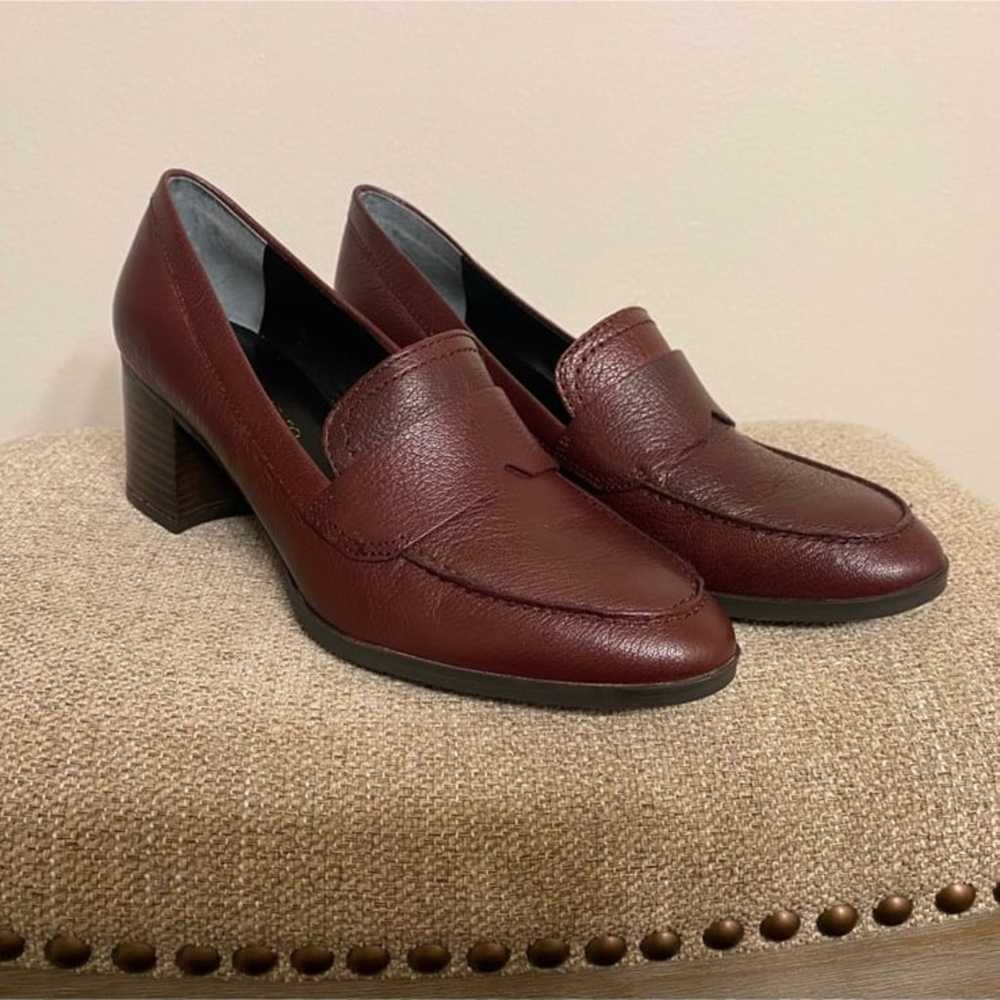 Franco Sarto Burgundy Block Heel Leather Loafers - image 1