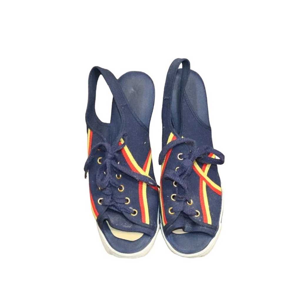 Navy Wedge Heeled Peep Toe Slingback Sneakers Sz … - image 4