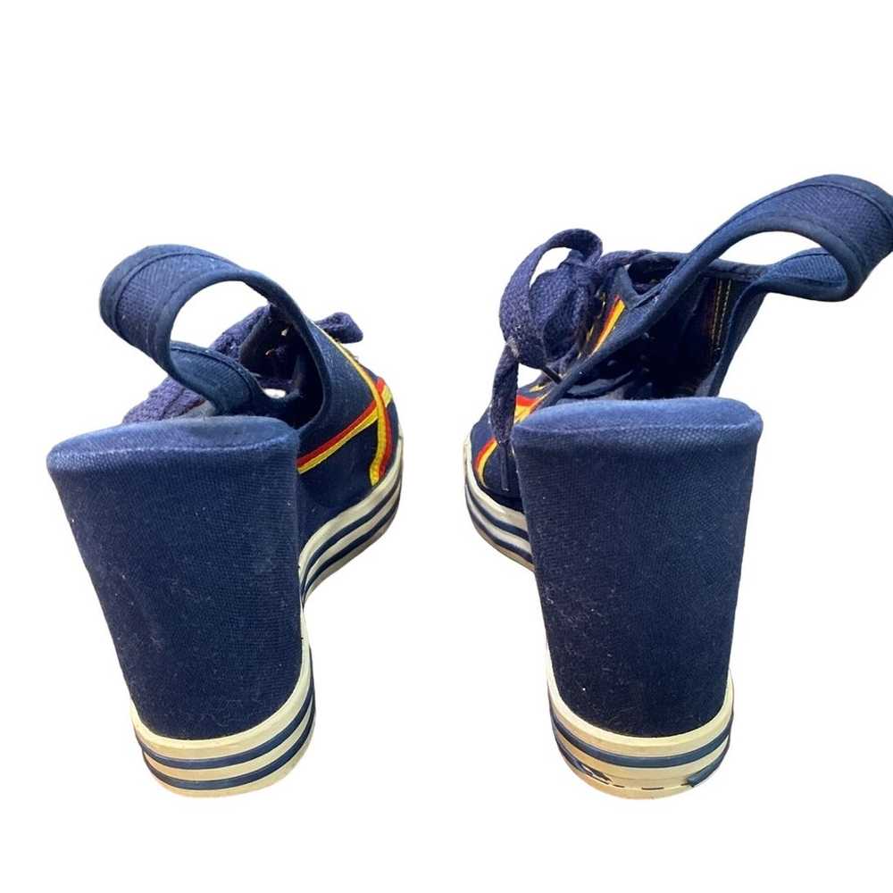 Navy Wedge Heeled Peep Toe Slingback Sneakers Sz … - image 6