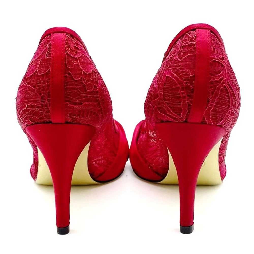 Adrianna Papell Ruby Red Satin and Lace Peep-toe … - image 10
