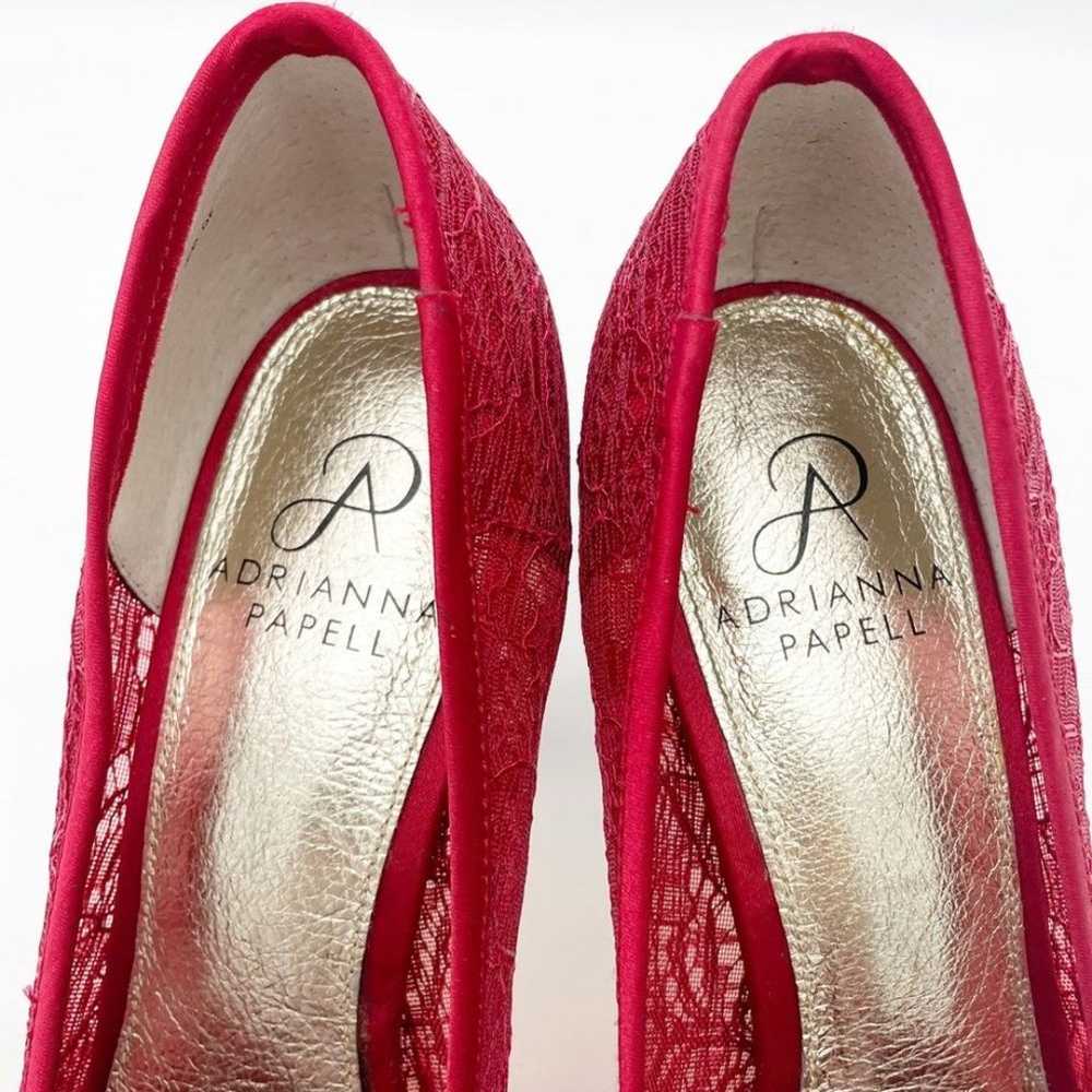 Adrianna Papell Ruby Red Satin and Lace Peep-toe … - image 11