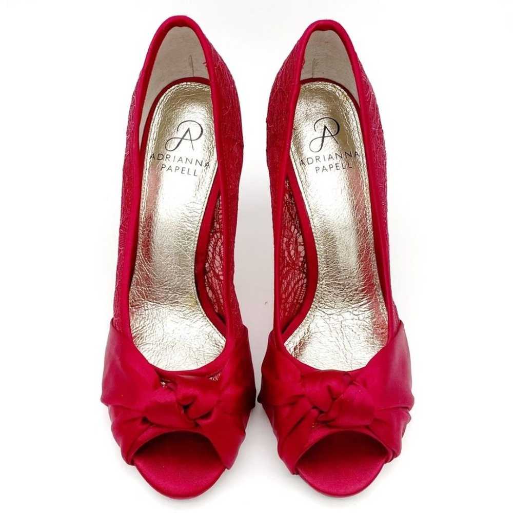 Adrianna Papell Ruby Red Satin and Lace Peep-toe … - image 4
