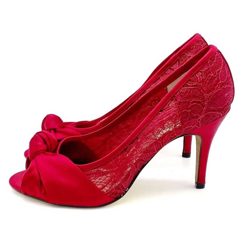 Adrianna Papell Ruby Red Satin and Lace Peep-toe … - image 5