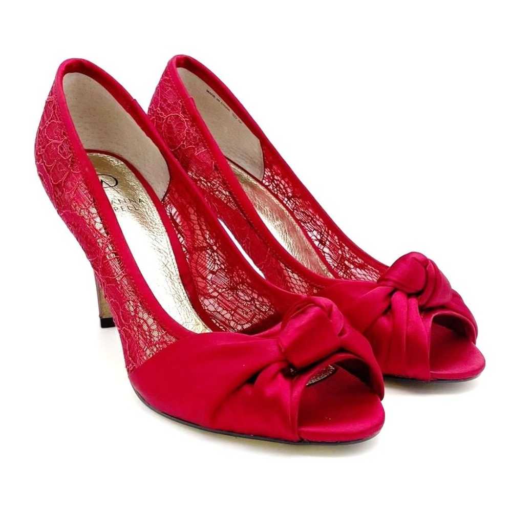 Adrianna Papell Ruby Red Satin and Lace Peep-toe … - image 7